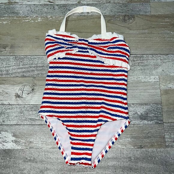 Janie and Jack One-Piece Swim Suit Red, White, & Blue Stripes Size 3 - Picture 1 of 7
